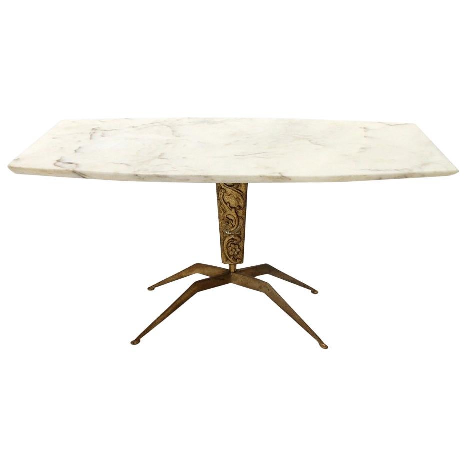 Italian Coffee Table with Marble Top and Brass Base, 1950s