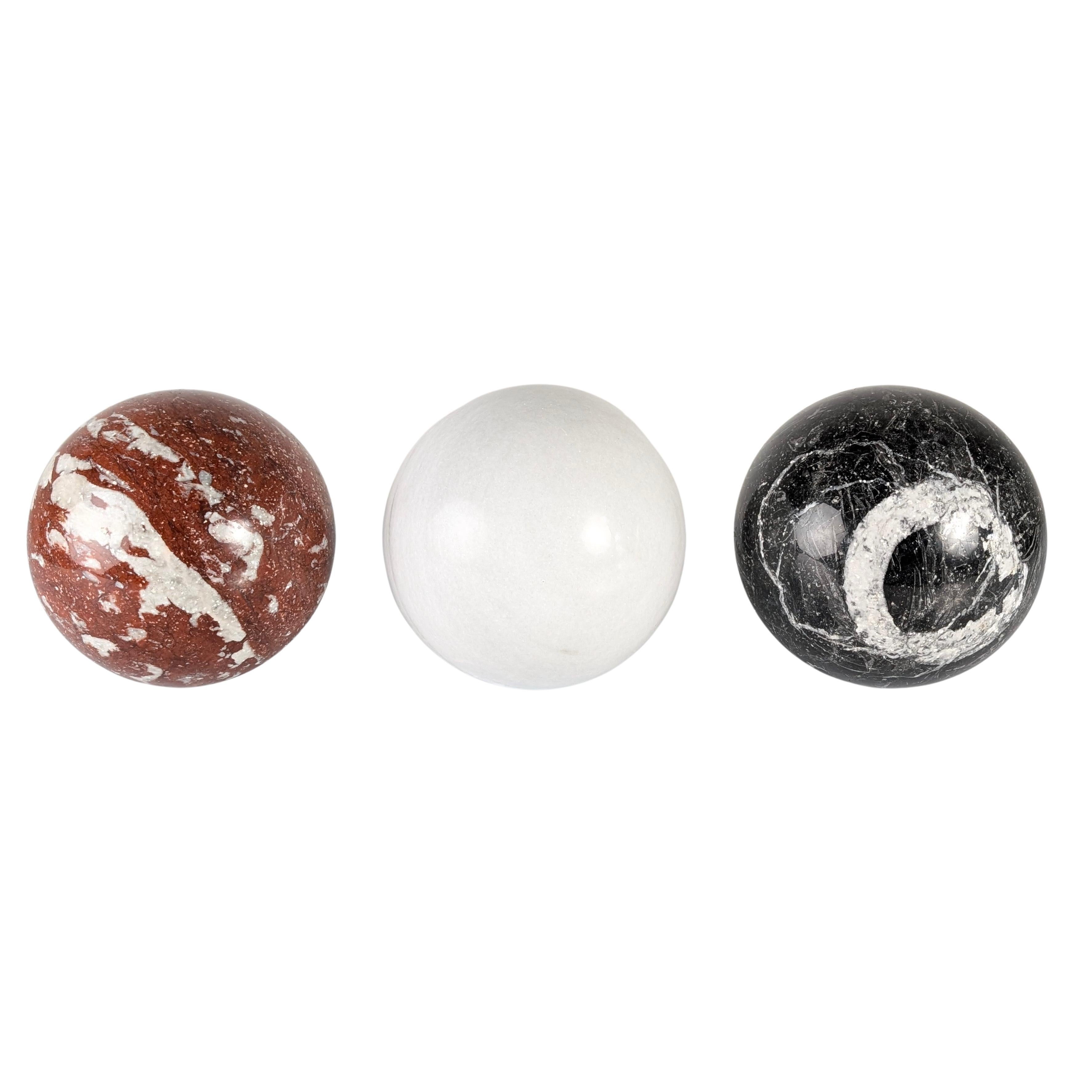 Italian Coffee Table with Red, Black & White Marble Spheres, 1990s