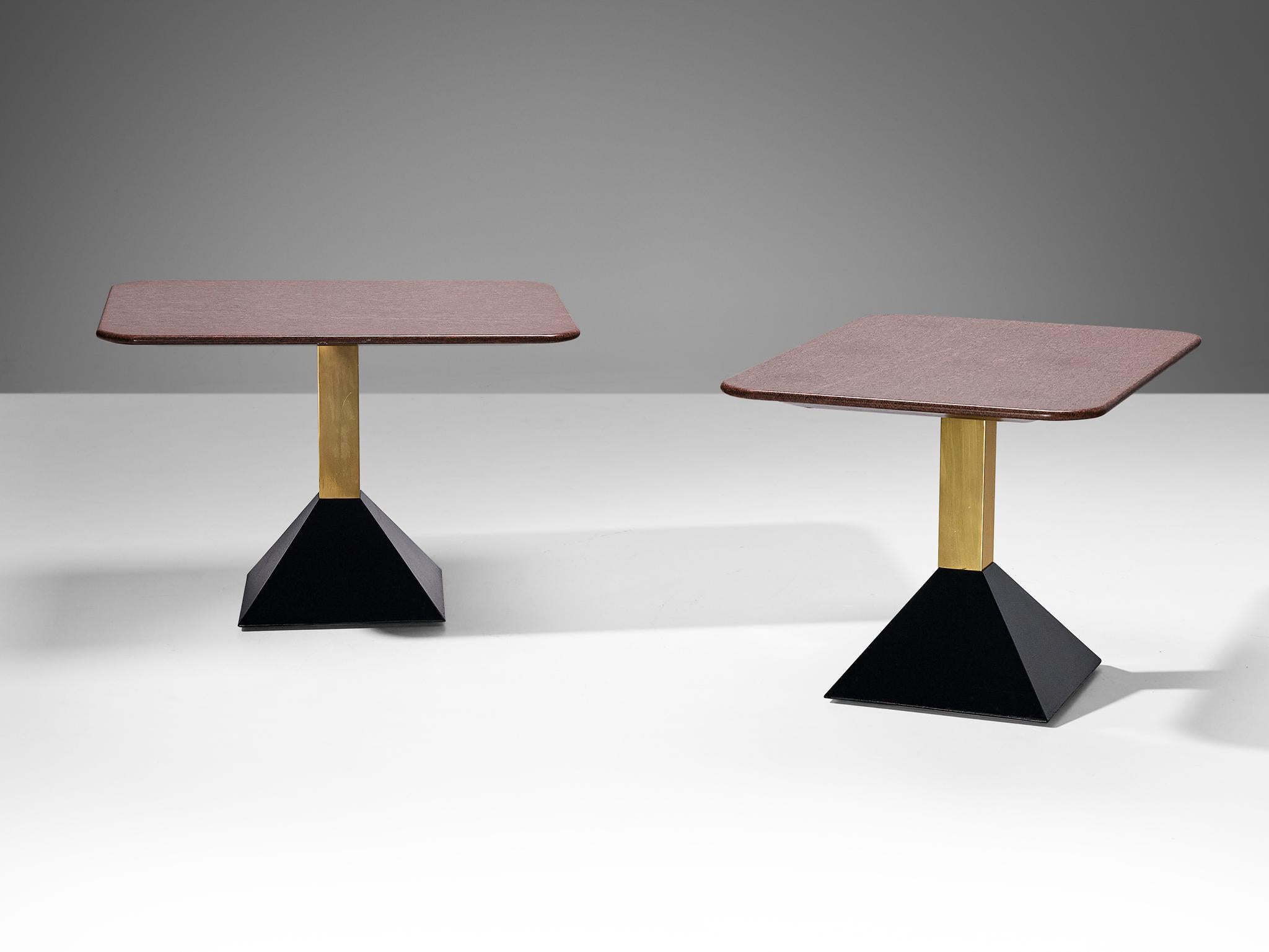 Post-Modern Italian Coffee Tables in Granite and Brass For Sale