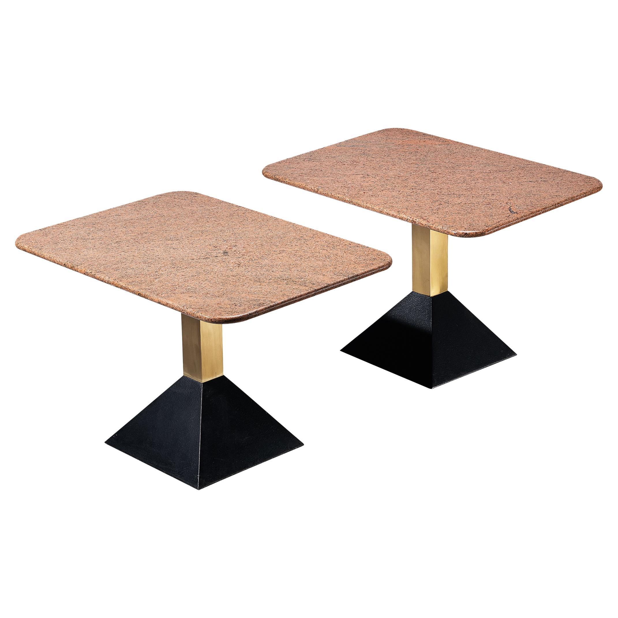 Italian Coffee Tables in Granite and Brass For Sale
