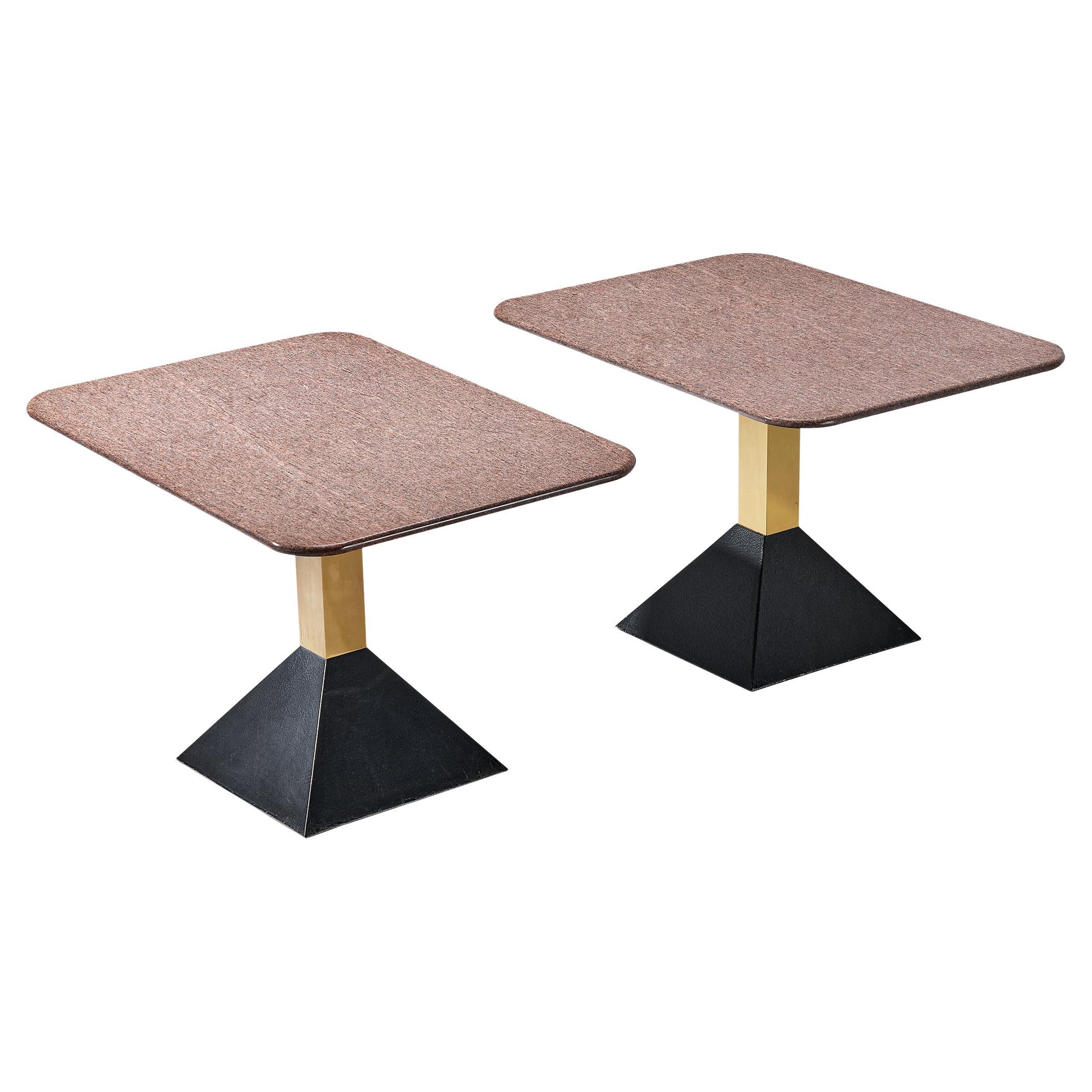 Italian Coffee Tables in Granite and Brass For Sale