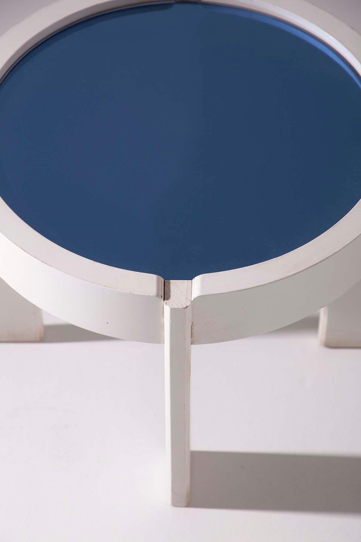 Moderne Tables basses italiennes en bois et verre bleu en vente