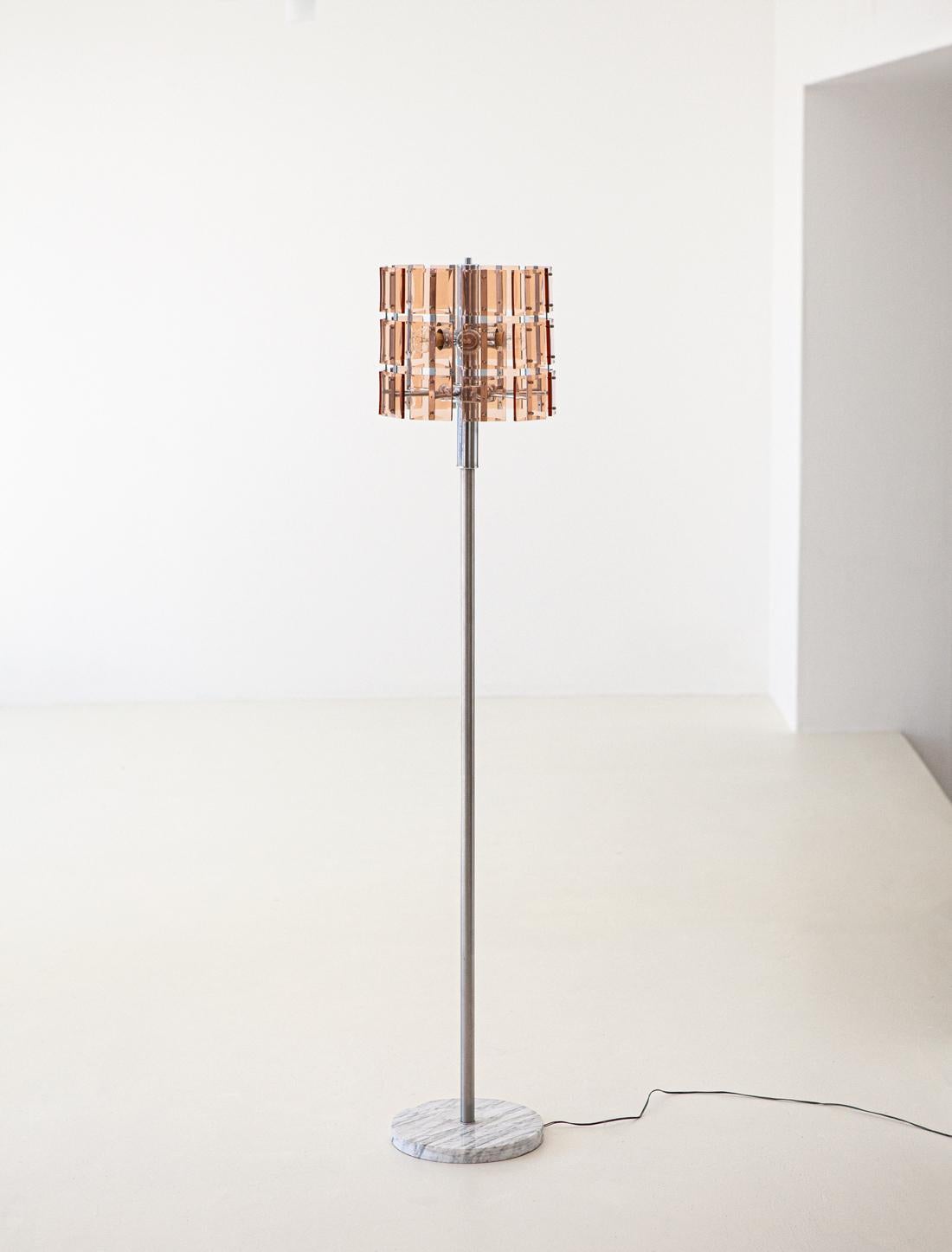 Italian Cognac Glass with Marble Floor Lamp, 1970s For Sale 1