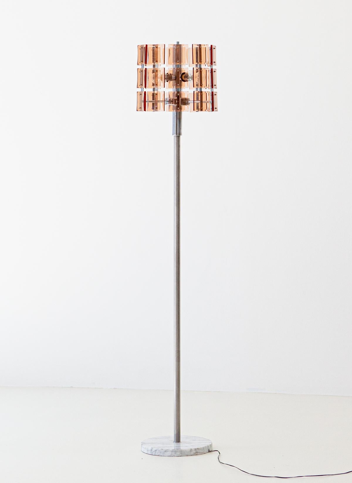 Italian Cognac Glass with Marble Floor Lamp, 1970s For Sale 4