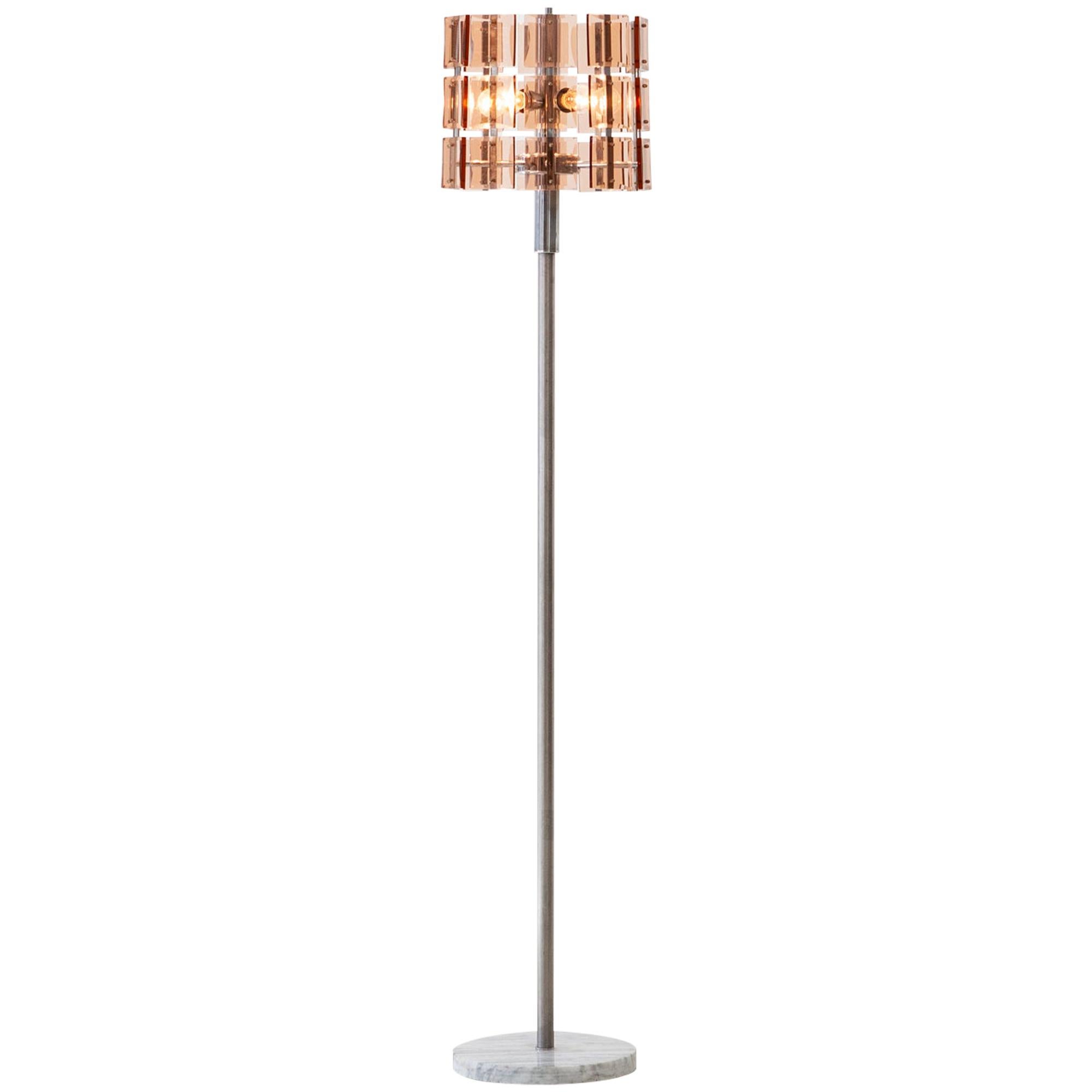 Italian Cognac Glass with Marble Floor Lamp, 1970s For Sale