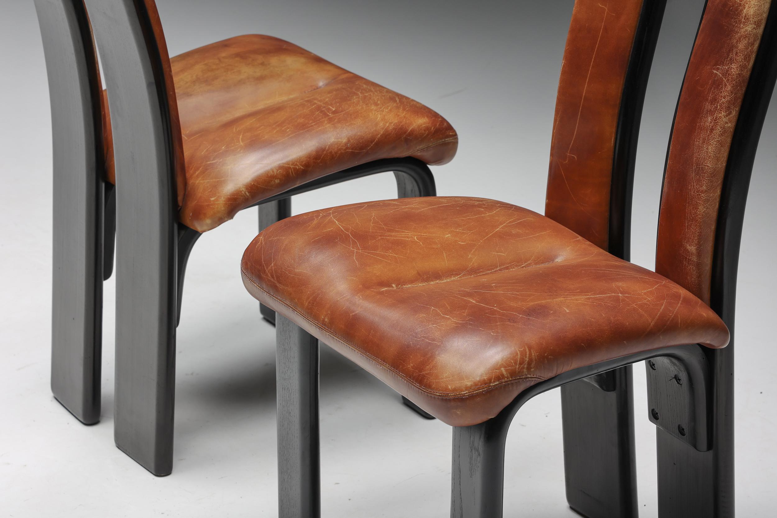 Italian Cognac Leather Dining Chairs, 1980s 4