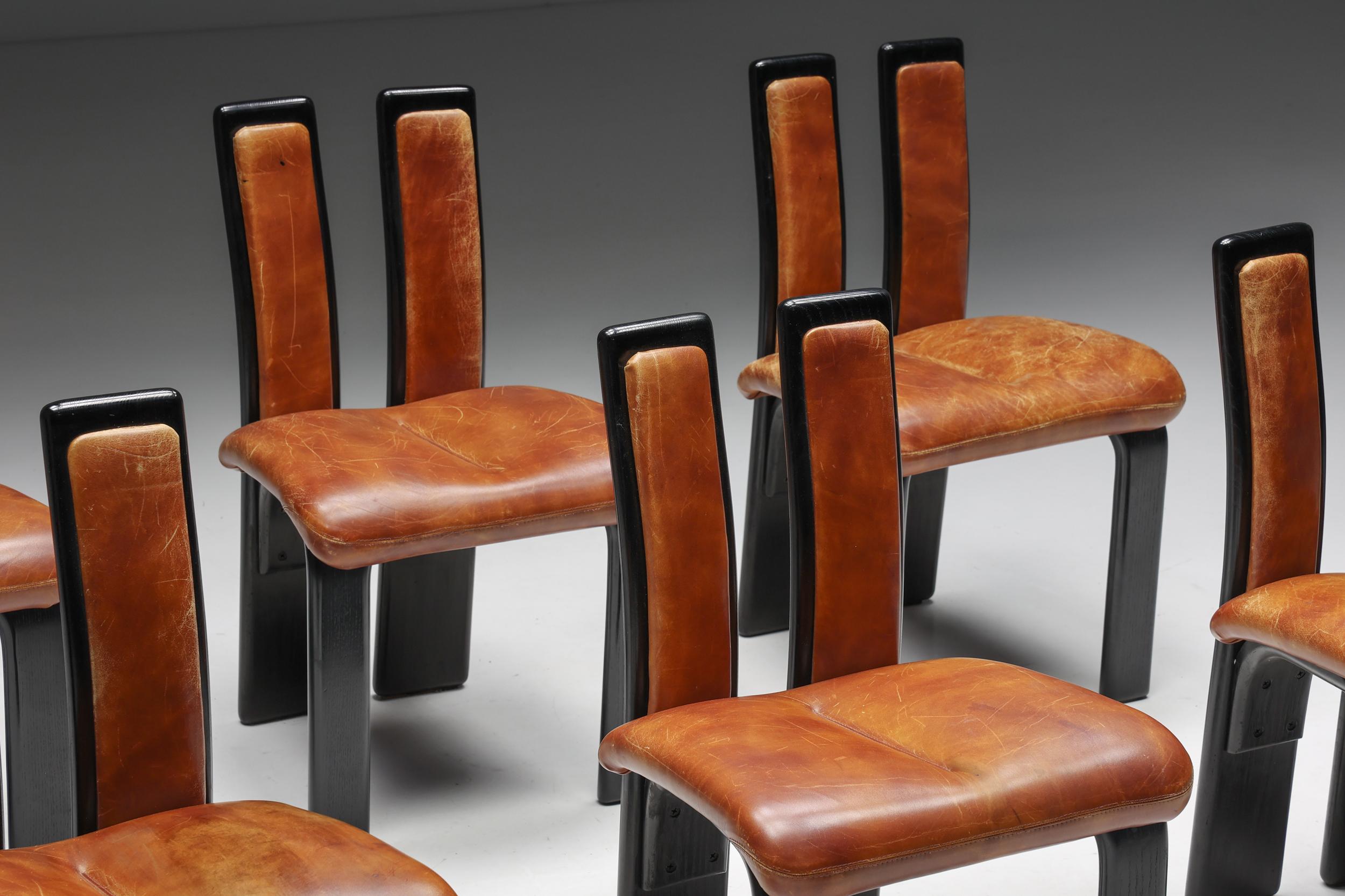 Italian Cognac Leather Dining Chairs, 1980s In Excellent Condition In Antwerp, BE