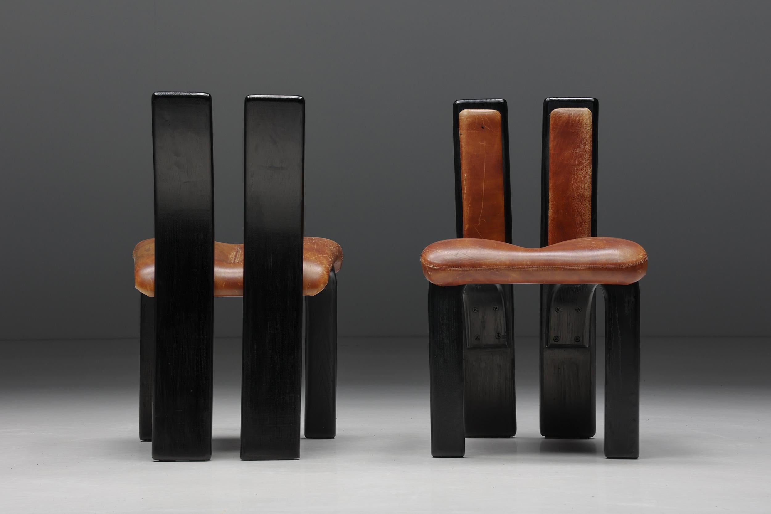 Italian Cognac Leather Dining Chairs, 1980s 1
