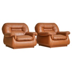 Italian Cognac Leather Lounge Chair, 1960s - 2 Available