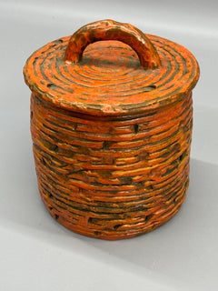 Vaso italiano in ceramica arancione con copertura a spirale, Studio Alvino Bagni