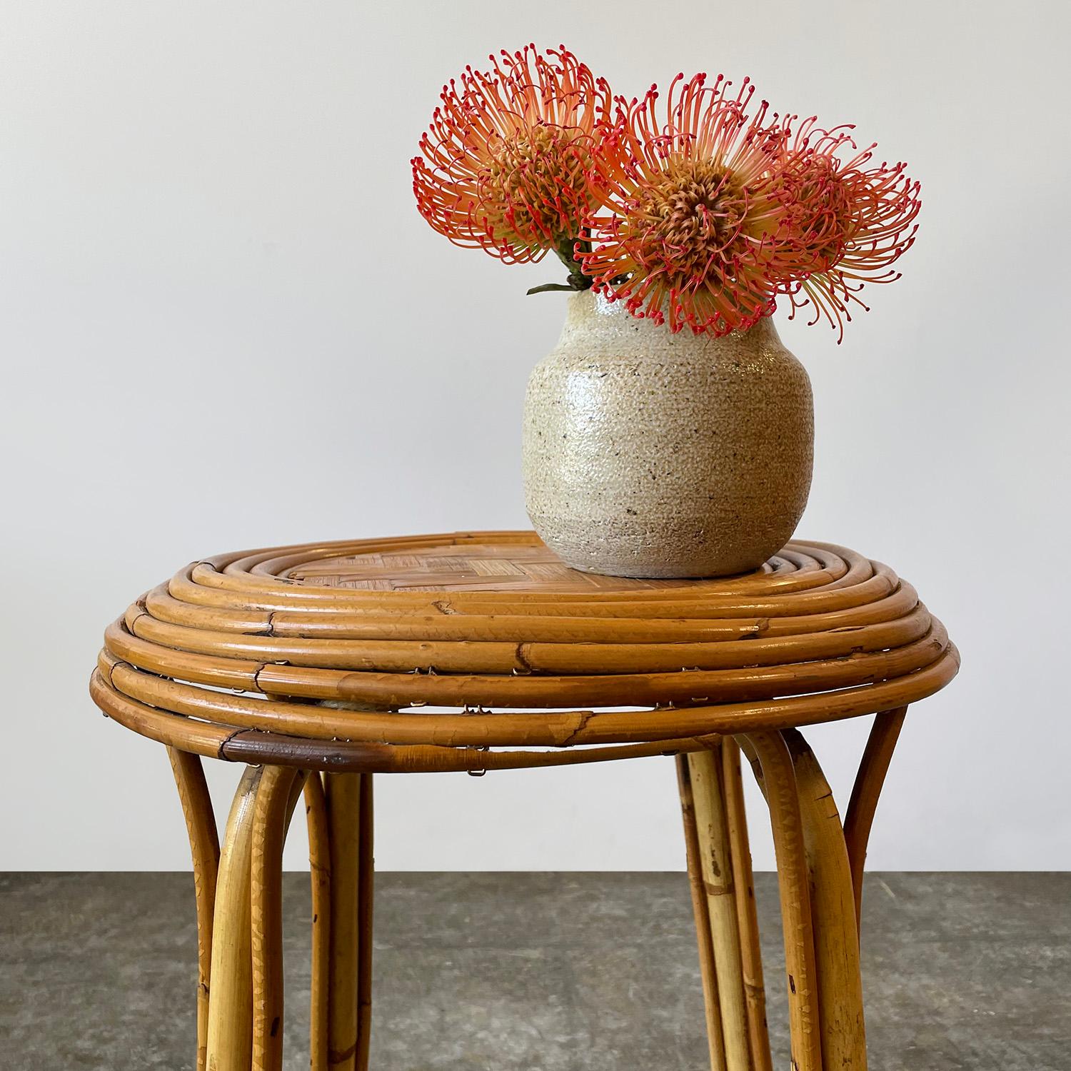 Mid-20th Century Italian Coiled Bamboo & Rattan Side Table