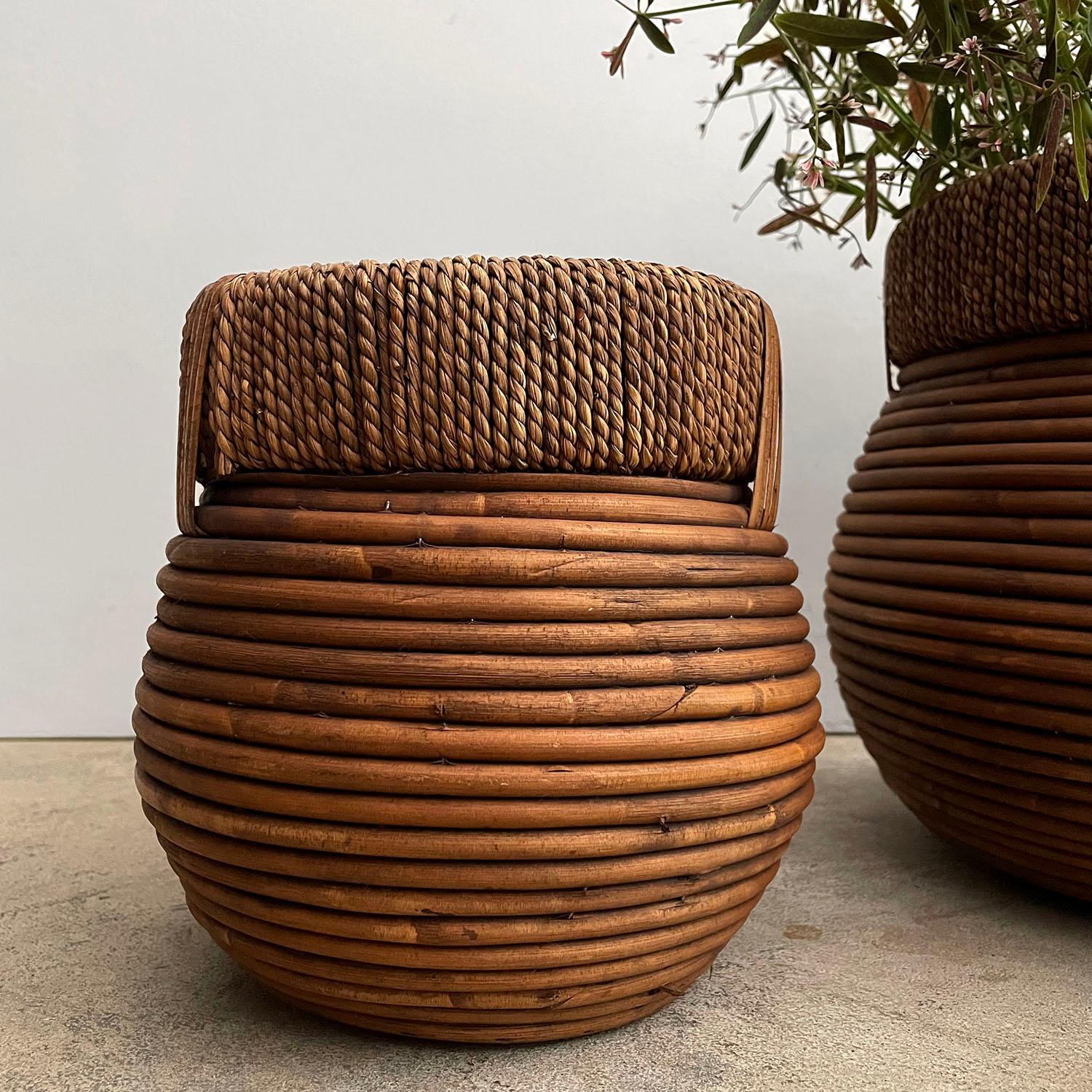 Italian Coiled Rattan Bins  For Sale 1