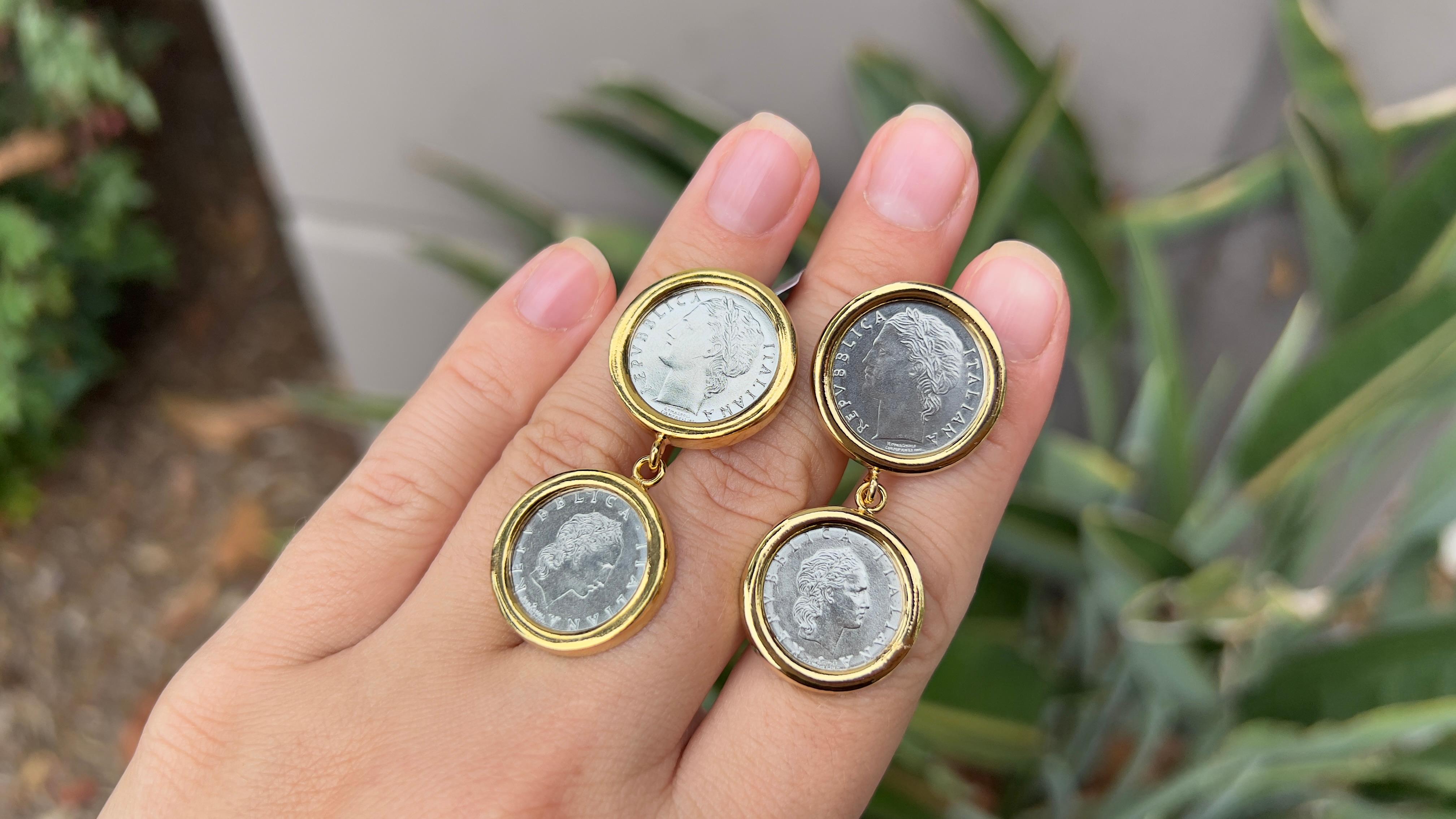 Italian Coins Mother 18K Gold Over Silver Earrings For Sale 2