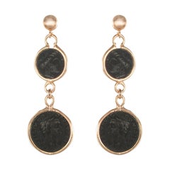 Italian Coins Rose Vermeil Long Dangle Earrings