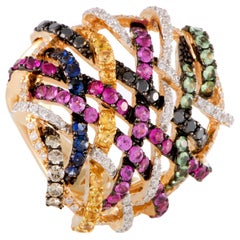 Italian Collection 18 Karat Gold Diamond and Multicolored Sapphire Pave Ring