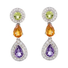 Italian Collection 18 Karat Gold Diamond Citrine, Peridot and Amethyst Dangle