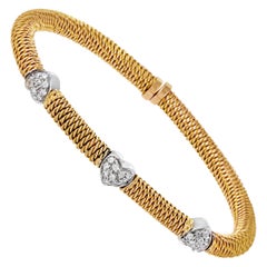 Italian Collection 18 Karat Multi-Tone Gold Diamond Pave Hearts Bangle Bracelet