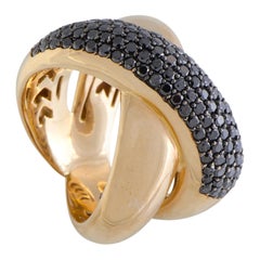 Italian Collection 18 Karat Rose Gold Black Diamond Pave Criss-Cross Band Ring