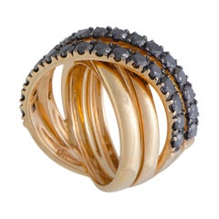Italian Collection 18 Karat Rose Gold Black Diamond Pave Crossover Band Ring