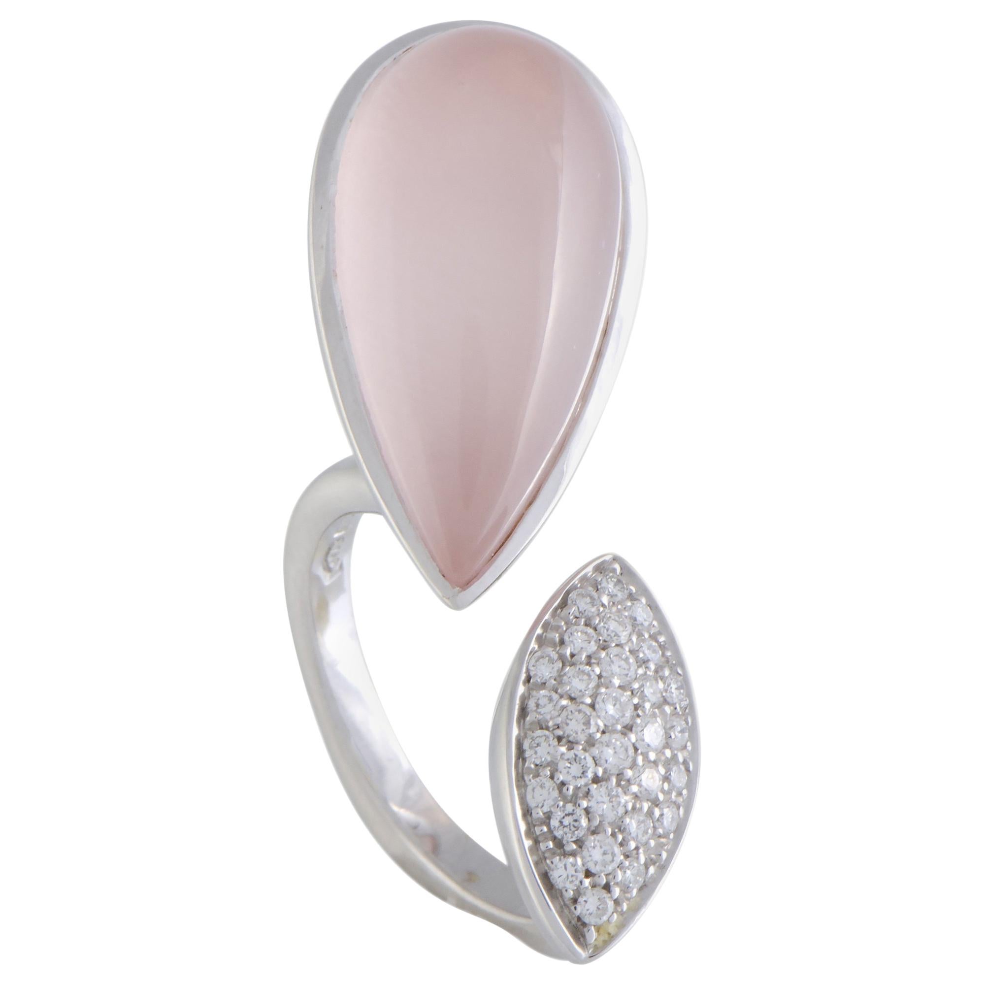 Italian Collection 18 Karat White Gold Diamond Pave and Pink Quartz Finger Ring