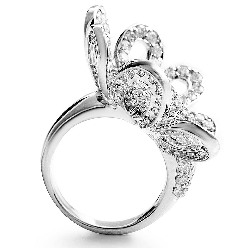 Round Cut Italian Collection 18 Karat White Gold Diamond Pave Flower Ring