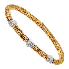 Italian Collection 18 Karat Multi-Tone Gold Diamond Pave Hearts Bangle Bracelet