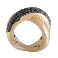 Italian Collection 18 Karat Rose Gold Black Diamond Pave Criss-Cross Band Ring