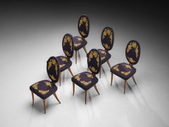 Italian Colli Arredamenti Set of Six Dining Chairs in Walnut, Original Fabric