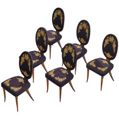 Italian Colli Arredamenti Set of Six Dining Chairs in Walnut, Original Fabric
