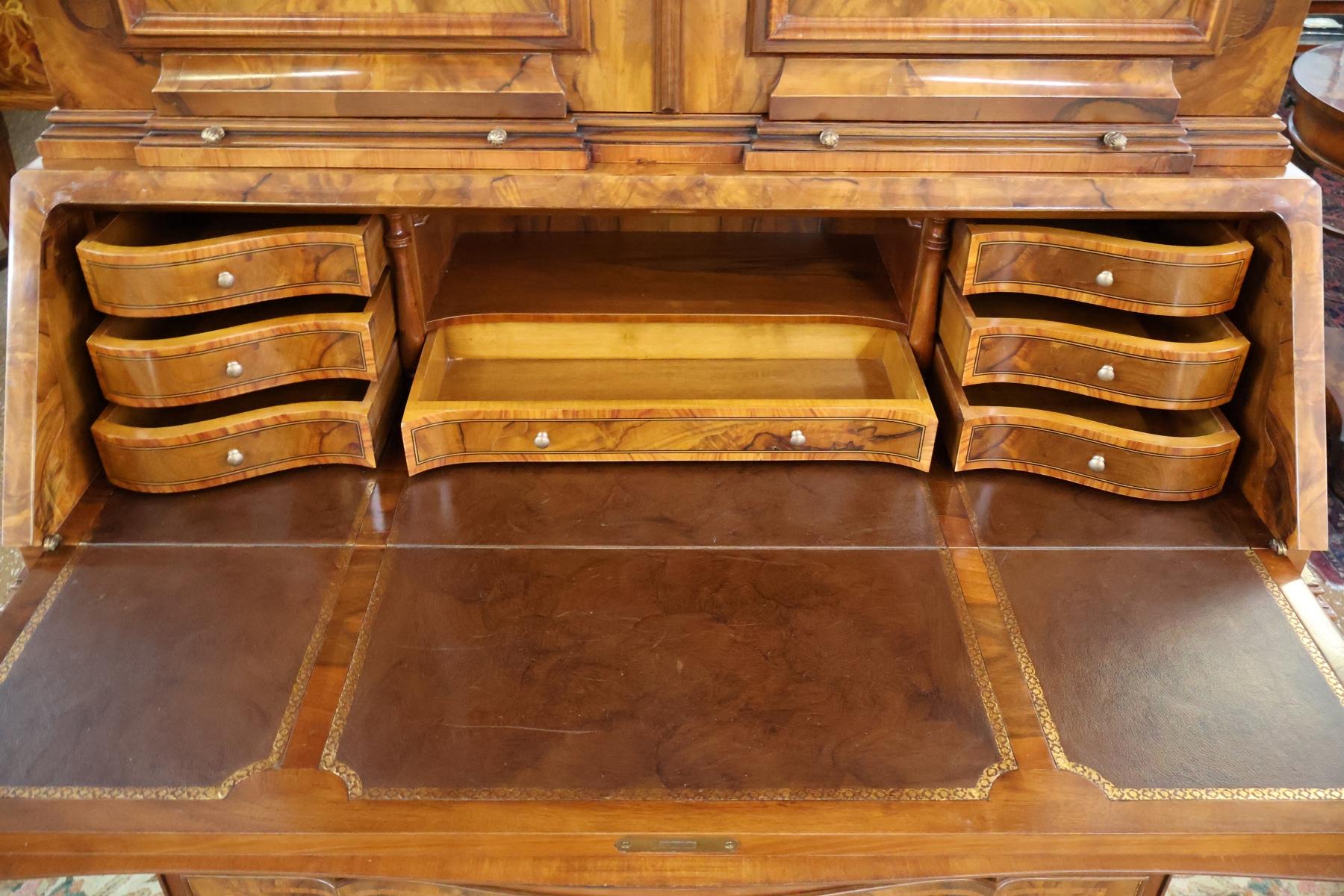 Italian Colombo Mobili Baroque Style Burl Walnut Fitted Interior Secretary Desk For Sale 9