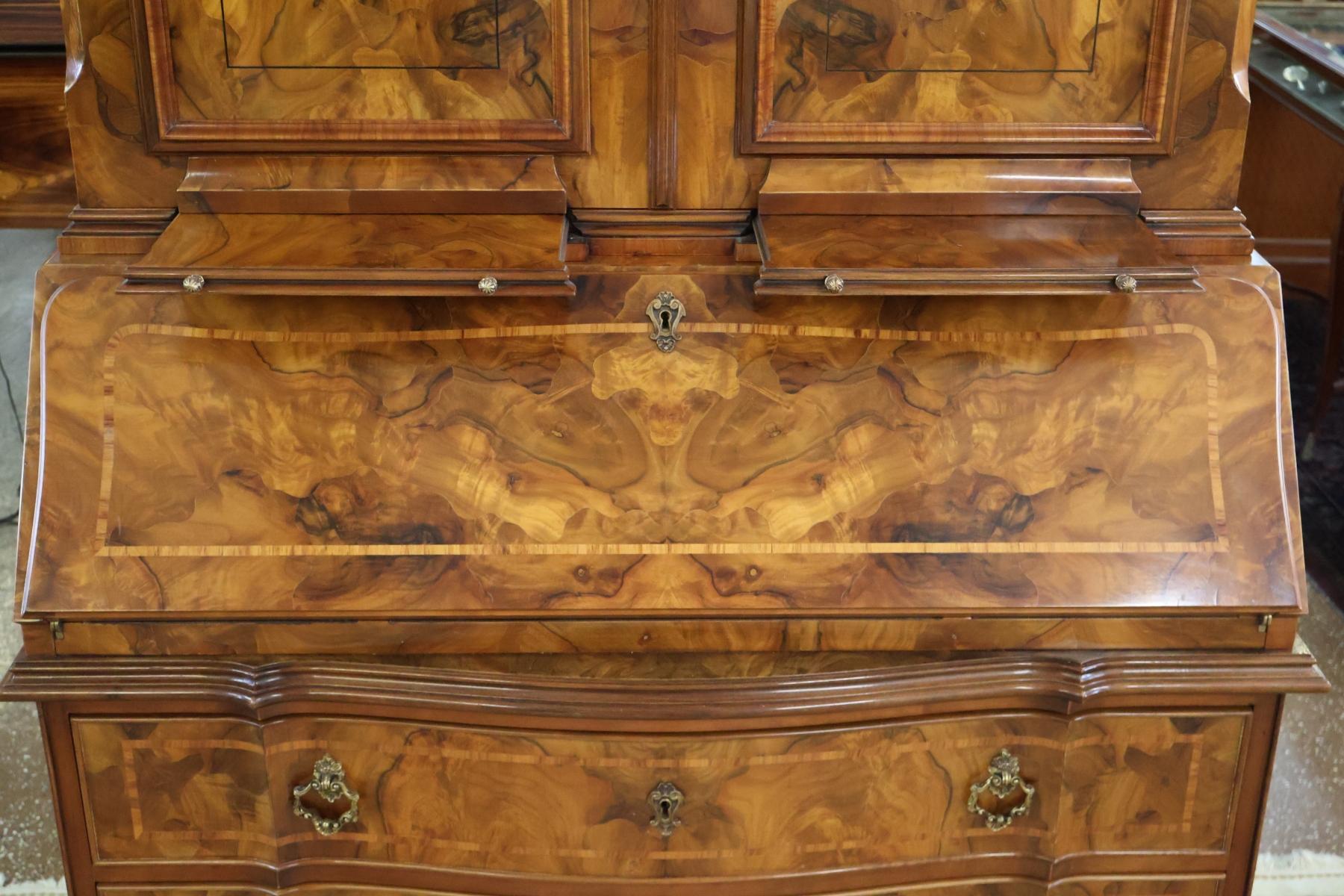 Italian Colombo Mobili Baroque Style Burl Walnut Fitted Interior Secretary Desk For Sale 4