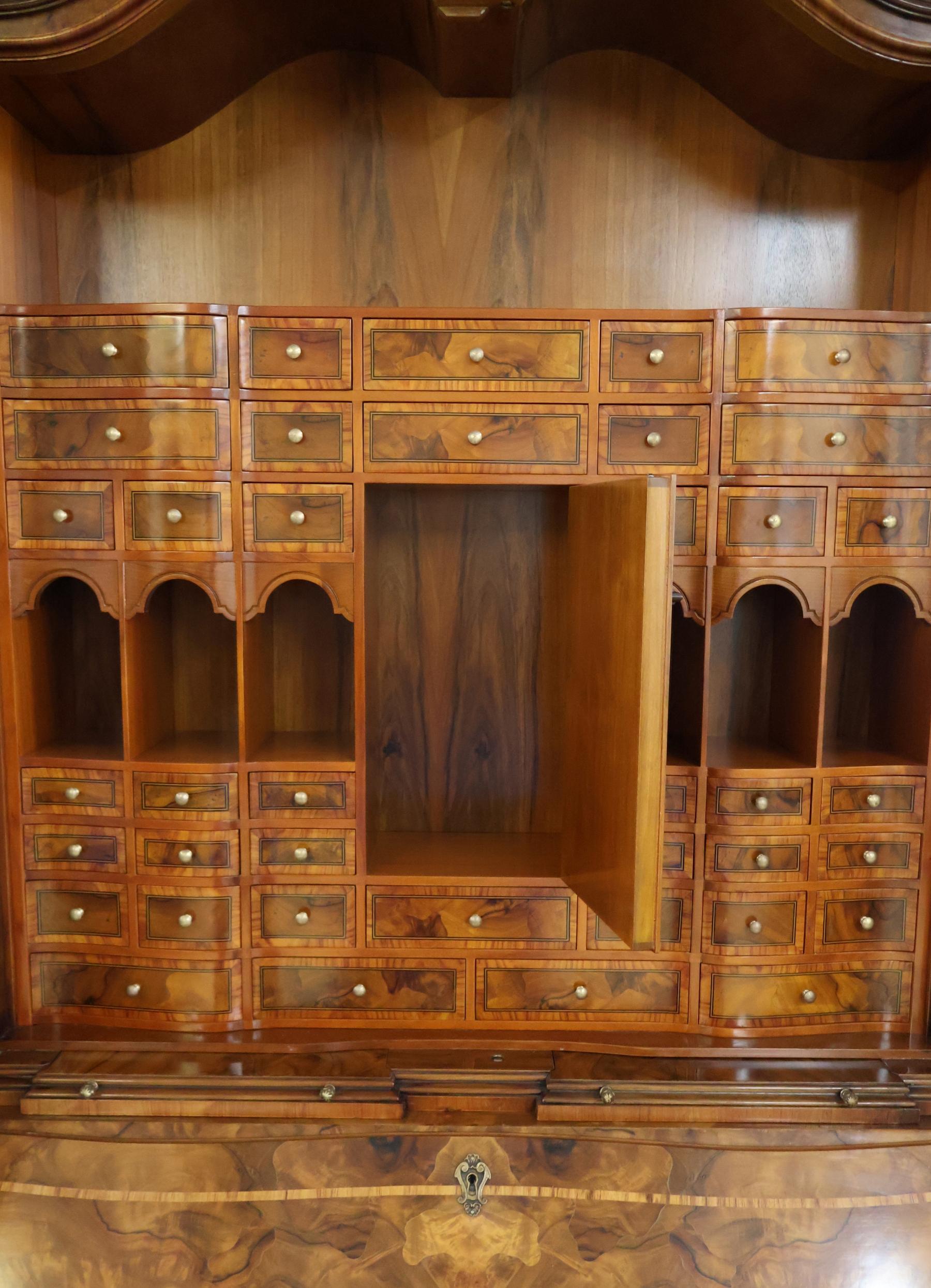Italian Colombo Mobili Baroque Style Burl Walnut Fitted Interior Secretary Desk For Sale 5