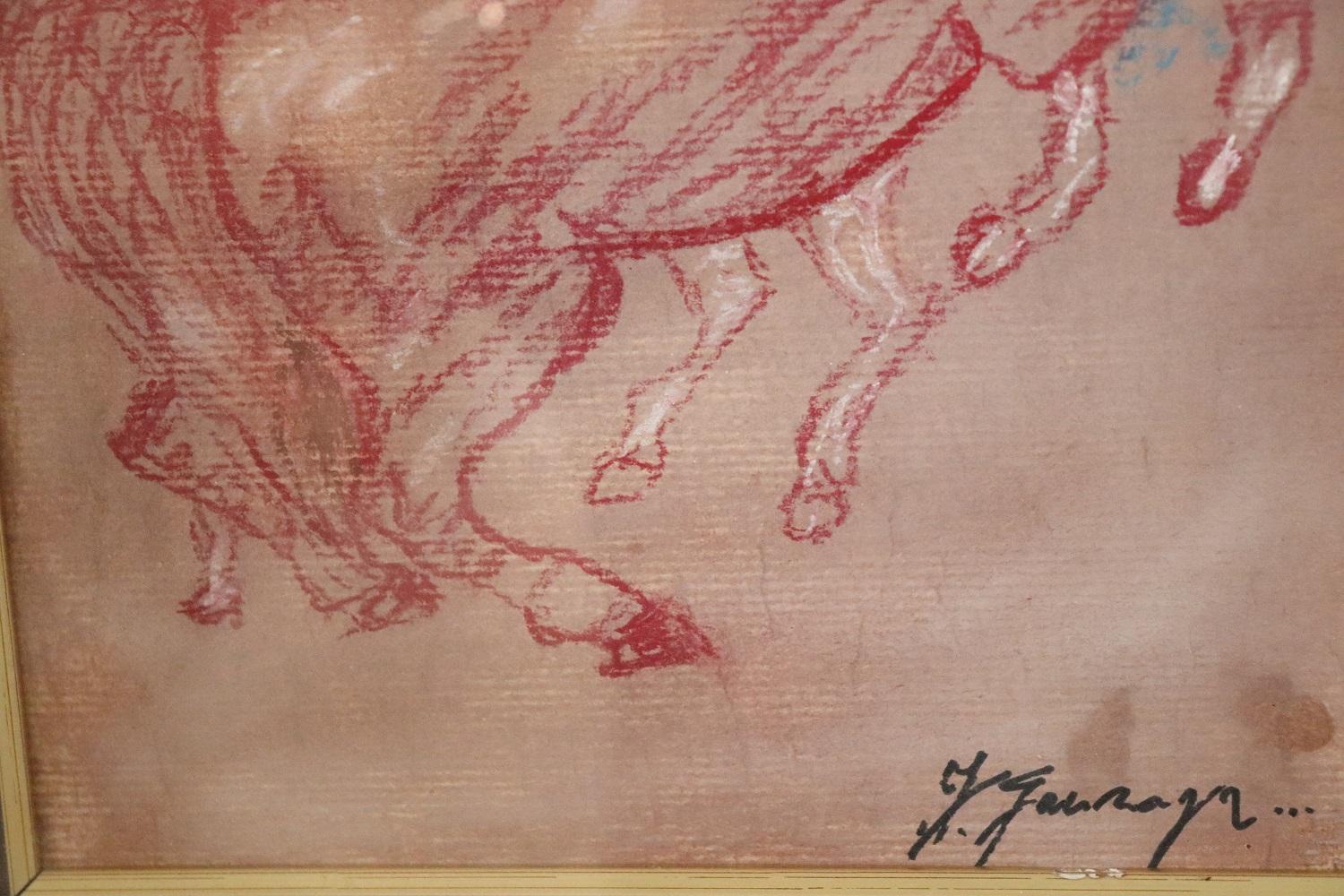 Contemporary Italian Colored Crayons on Paper by Giovan Francesco Gonzaga, Horses For Sale