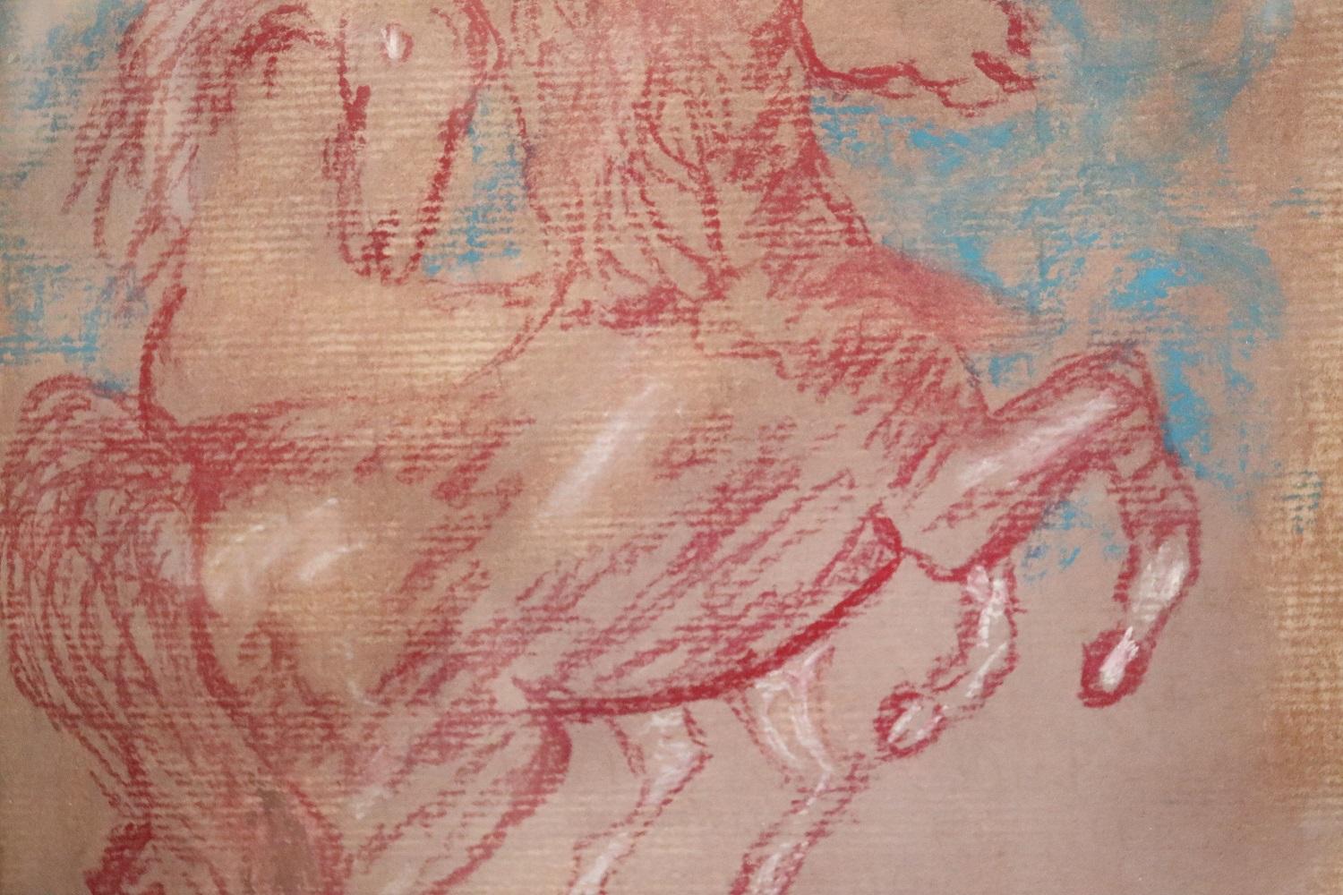 Papier Crayons italiens colorés sur papier de Giovan Francesco Gonzaga, chevaux en vente