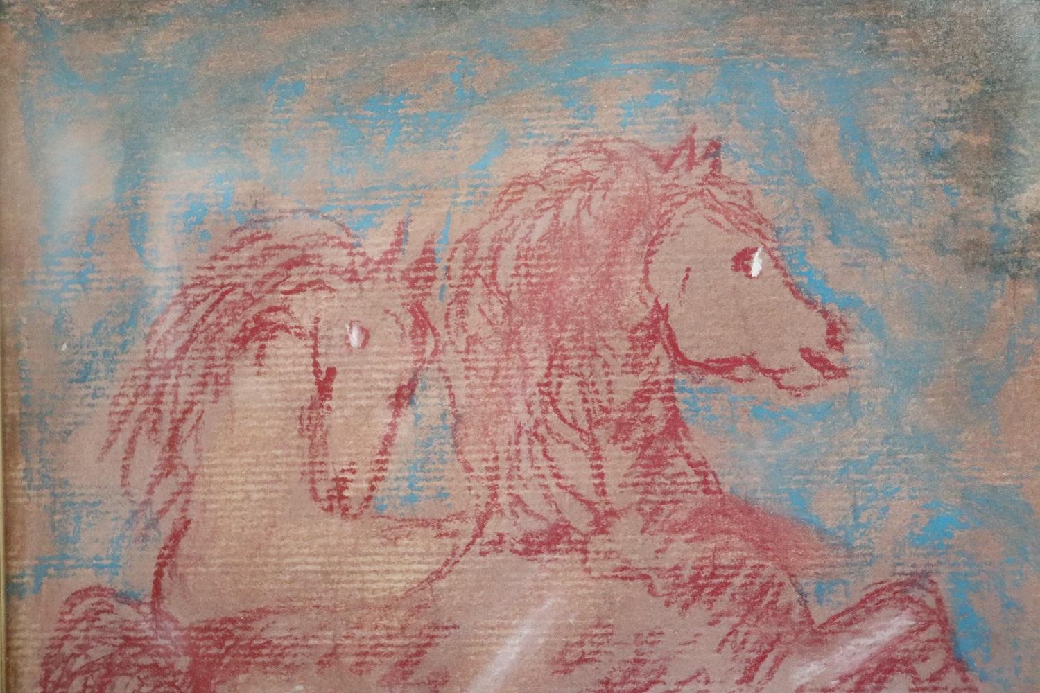 Italian Colored Crayons on Paper by Giovan Francesco Gonzaga, Horses For Sale 2