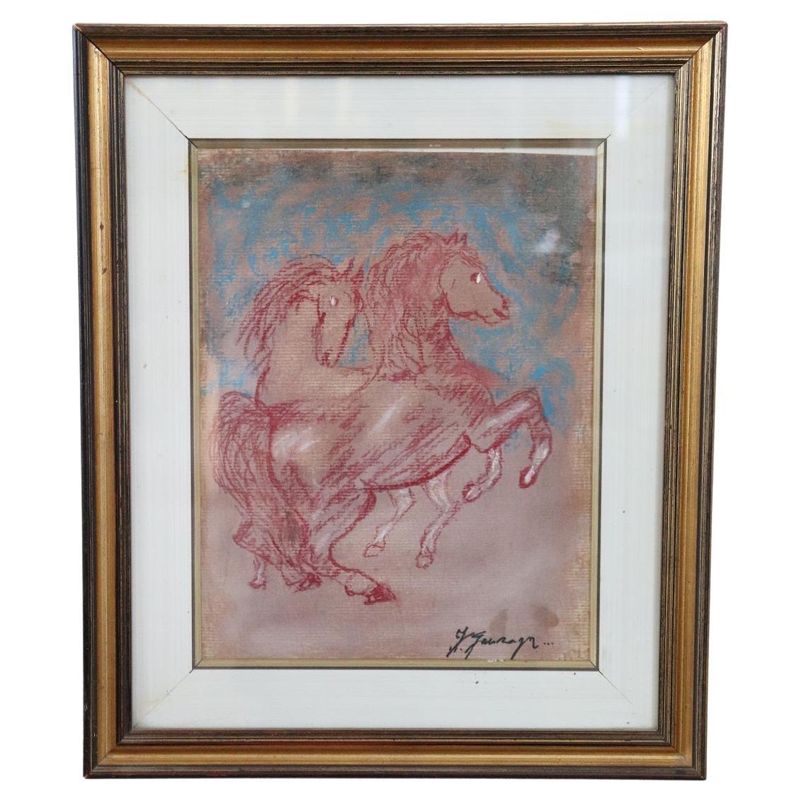 Italian Colored Crayons on Paper by Giovan Francesco Gonzaga, Horses For Sale