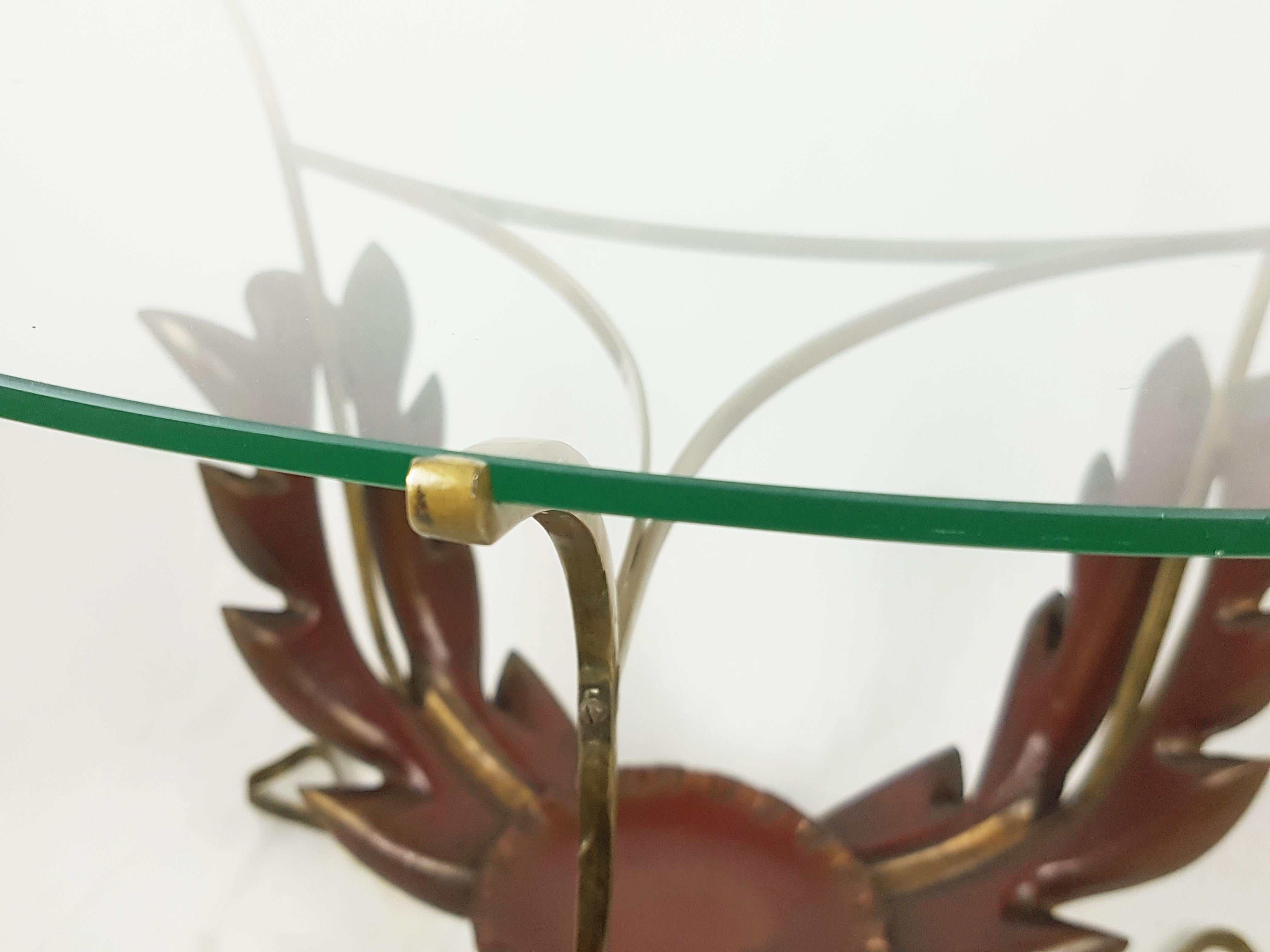 Brass Italian colored & gilded wood, brass & glass Mid Century Modern coffee table For Sale