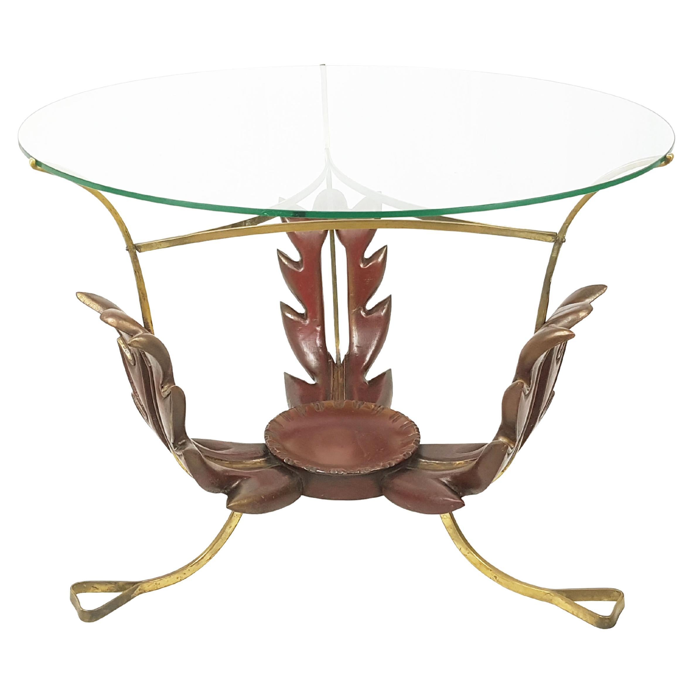 Italian colored & gilded wood, brass & glass Mid Century Modern coffee table 