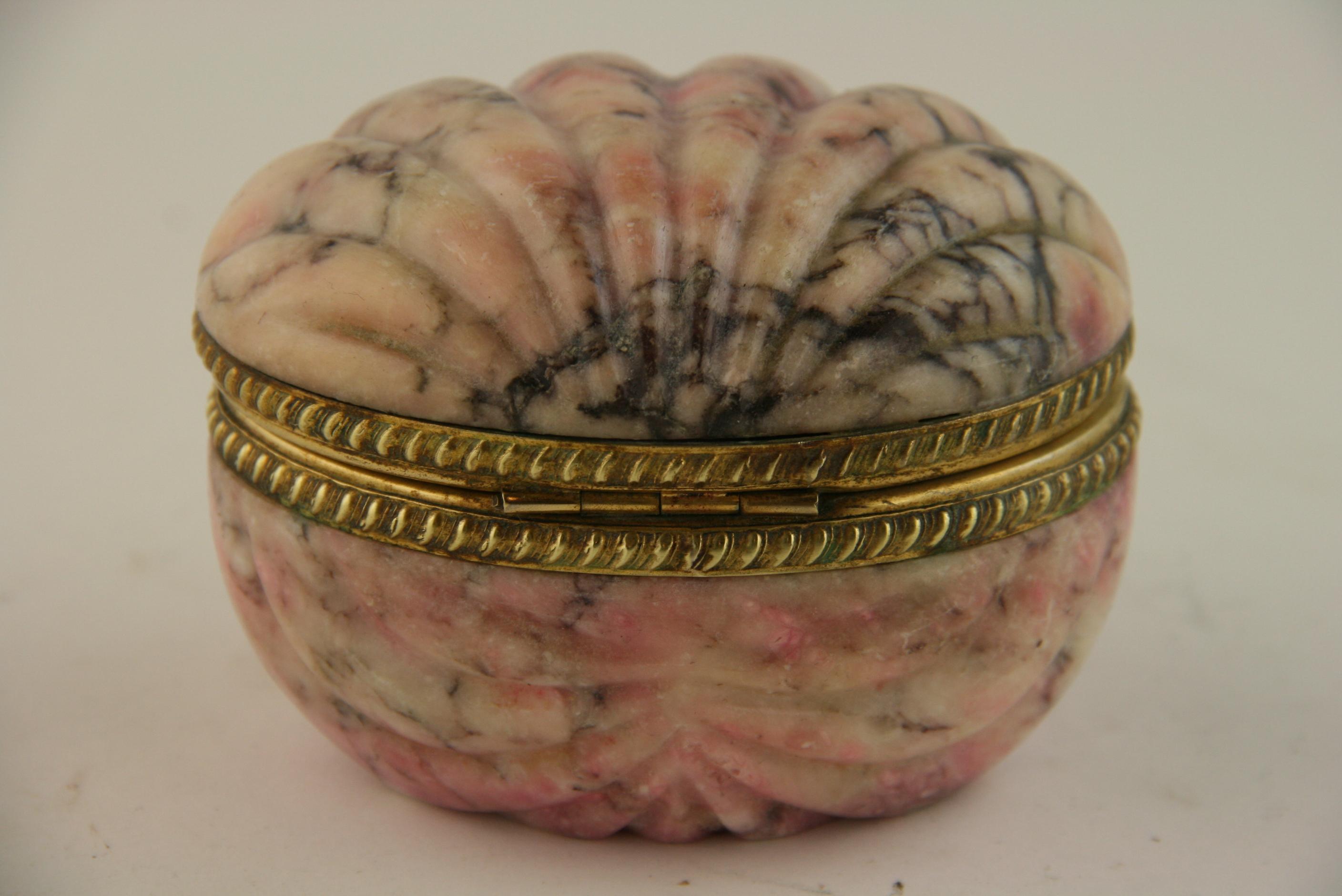 Brass Italian Colored Marble Shell Box, circa 1920