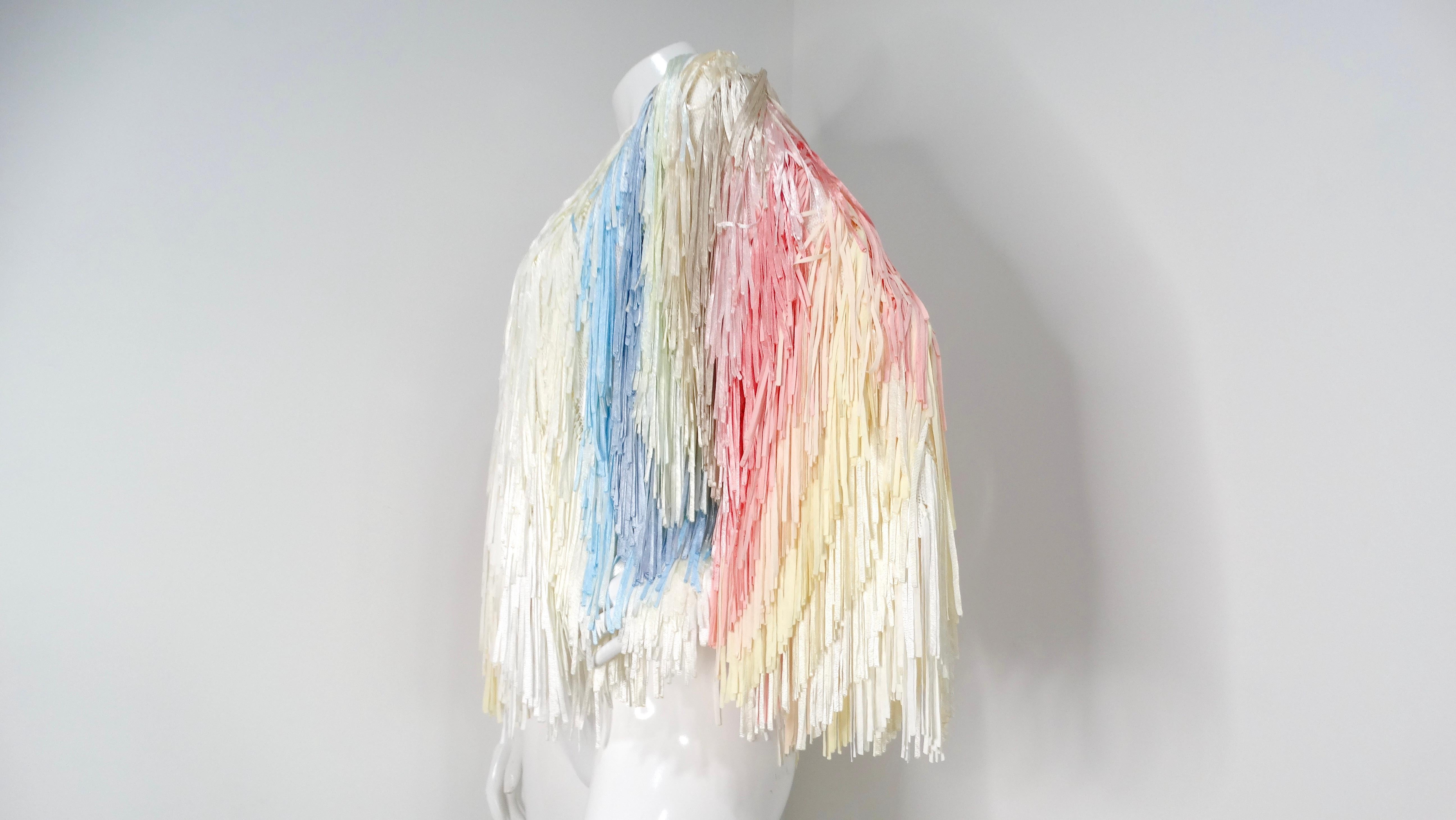 Italian Colorful Pastel Silk Ribbon Fringe Crochet Jacket In Good Condition For Sale In Scottsdale, AZ