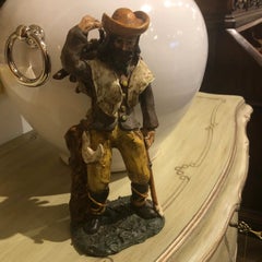 Italian Colorfully Hand-Painted Ceramic Peasant Man Figurine with Wood, Vintage