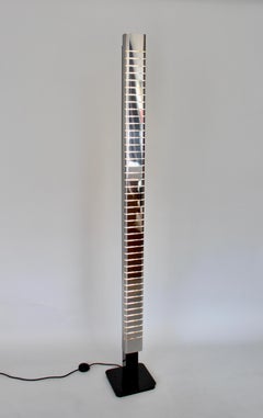 Italian Column Floor Lamp by Lamperti Polished Nickel Chromed and Enameled Steel