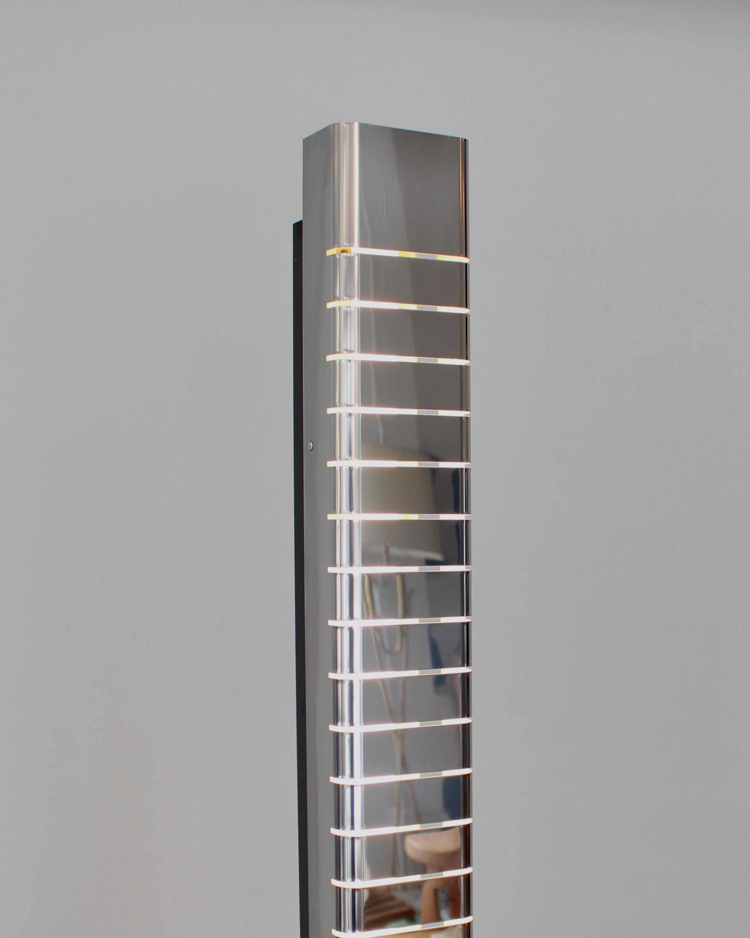 Stainless Steel Italian Column Floor Lamp by Lamperti Polished Nickel Chromed and Enameled Steel For Sale