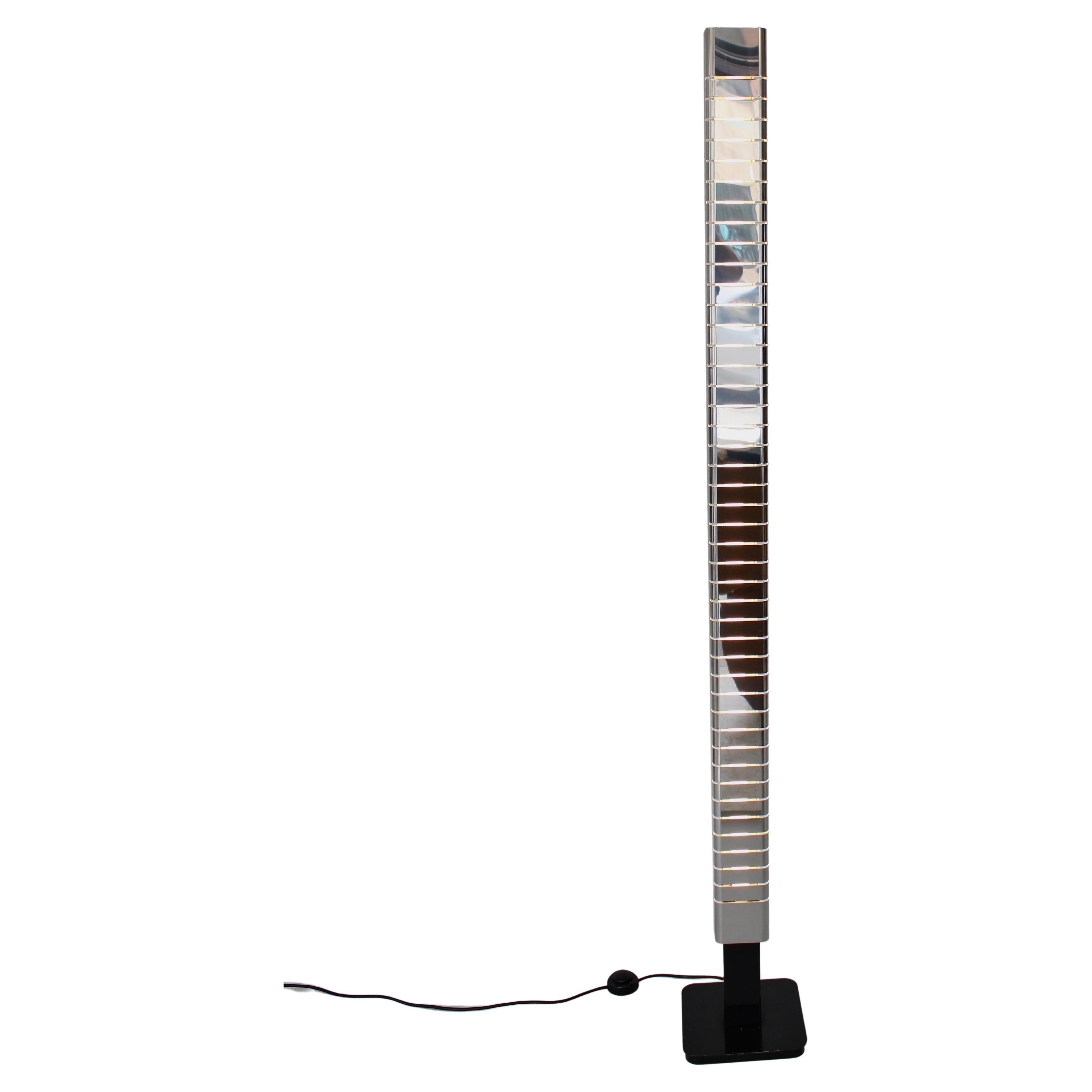 Italian Column Floor Lamp by Lamperti Polished Nickel Chromed and Enameled Steel For Sale