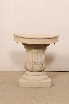 Italian Column-Style Demi Wall Console, Flute & Leaf Carved Accents