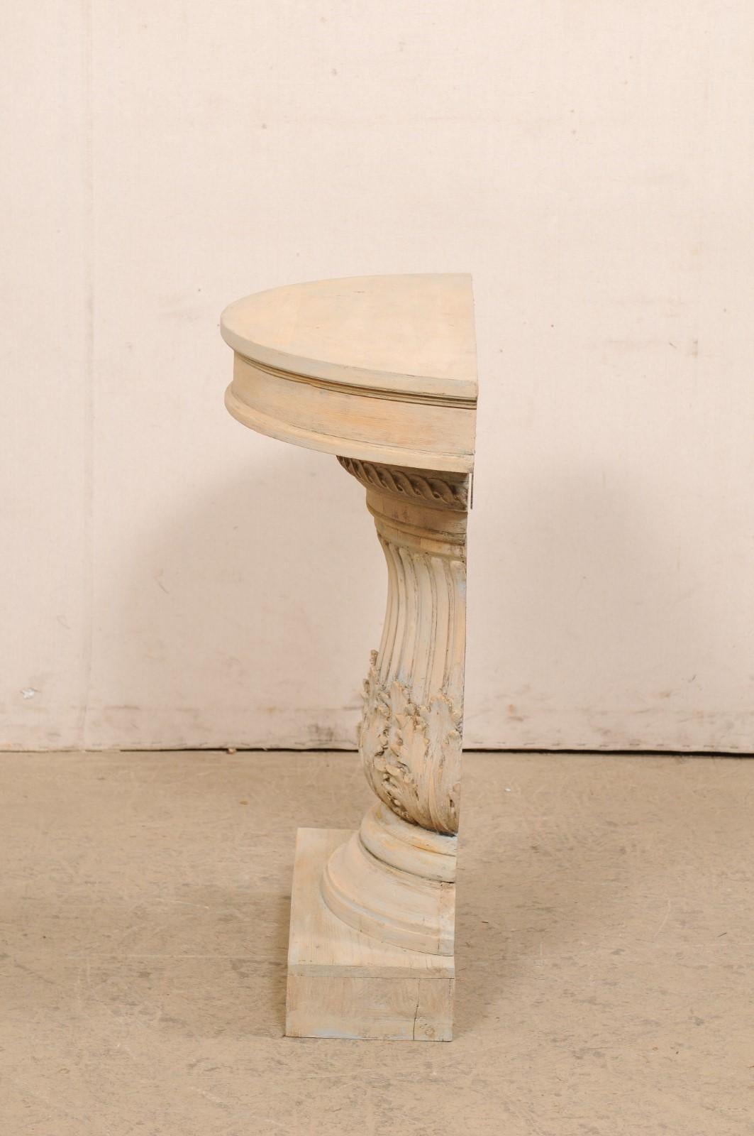 Italian Column-Style Demi Wall Console, Flute & Leaf Carved Accents For Sale 3