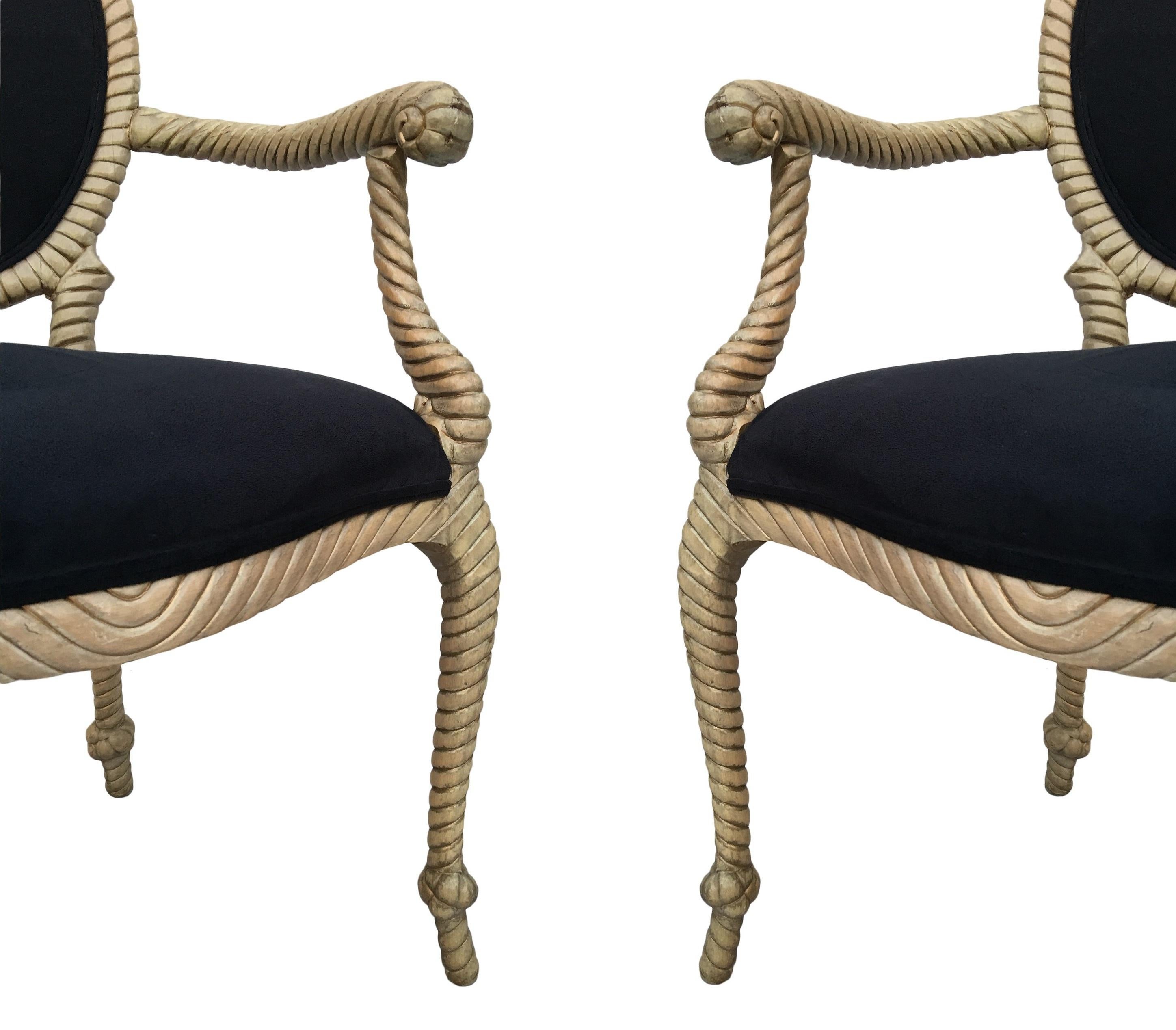Napoleon III Italian Comini & Modonutti Carved Knotted Rope Chairs, Set of 8 For Sale