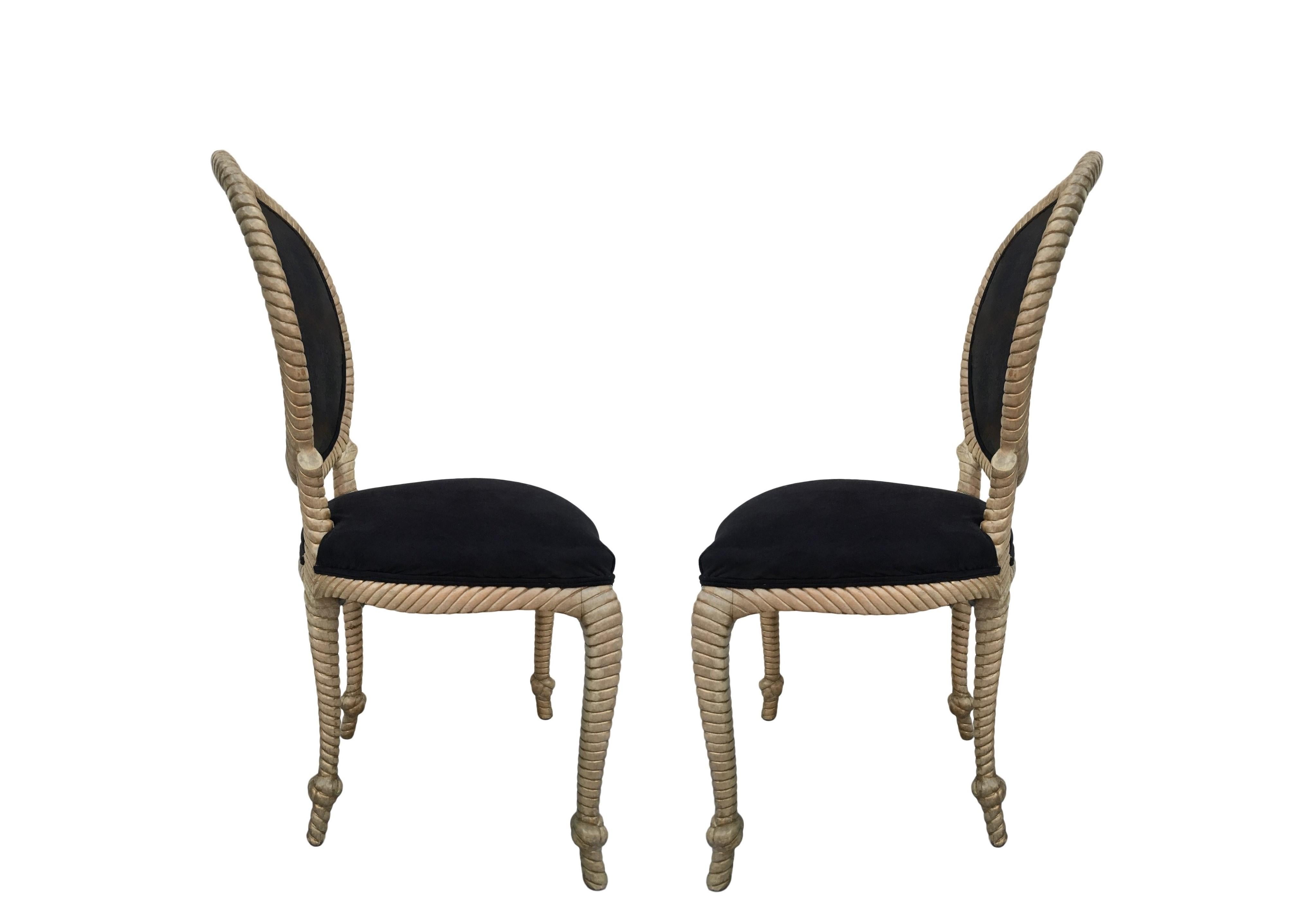 20th Century Italian Comini & Modonutti Carved Knotted Rope Chairs, Set of 8 For Sale