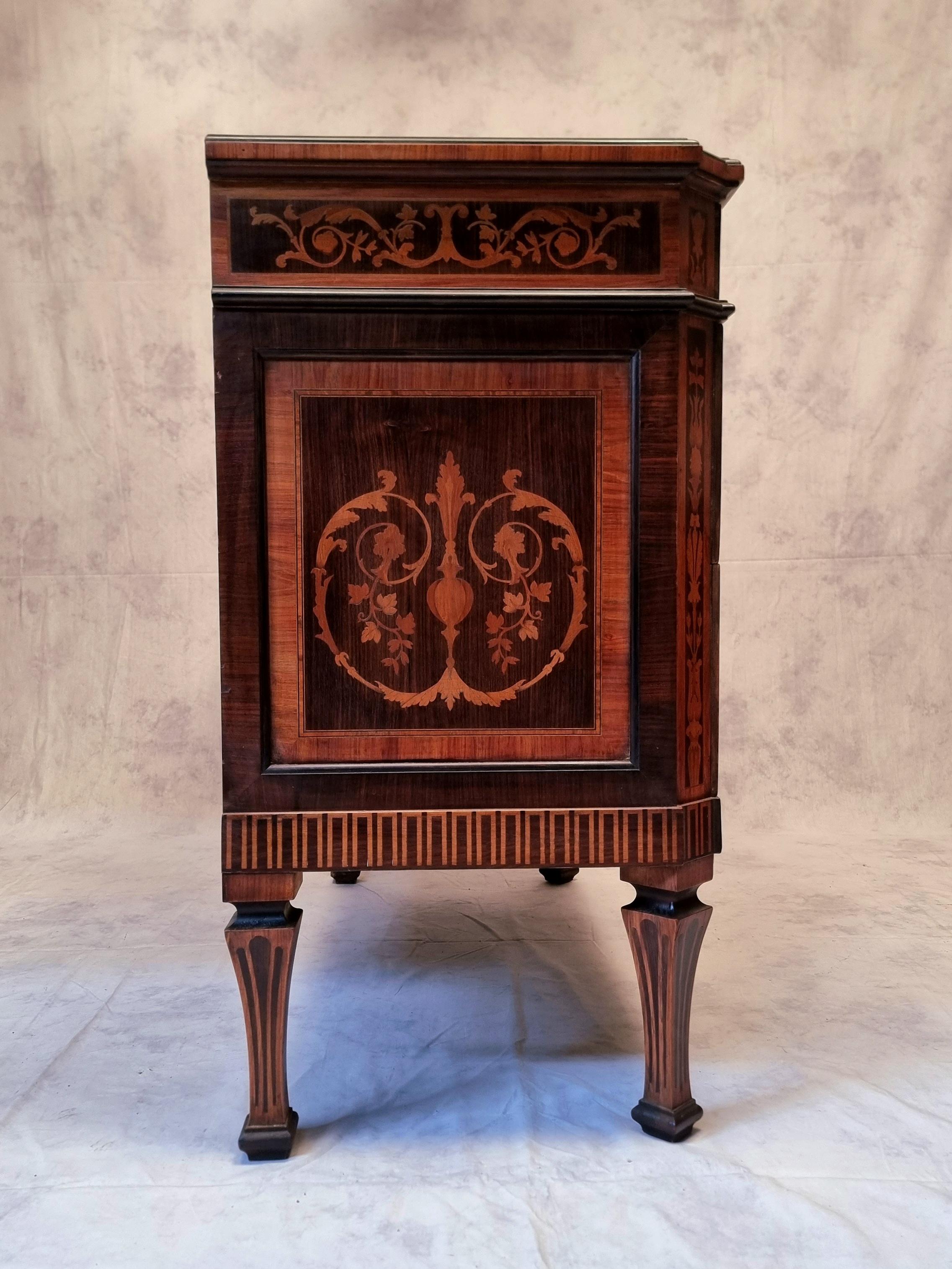 Bronze Italian Commode Louis XVI Style Rosewood, 20th Century For Sale