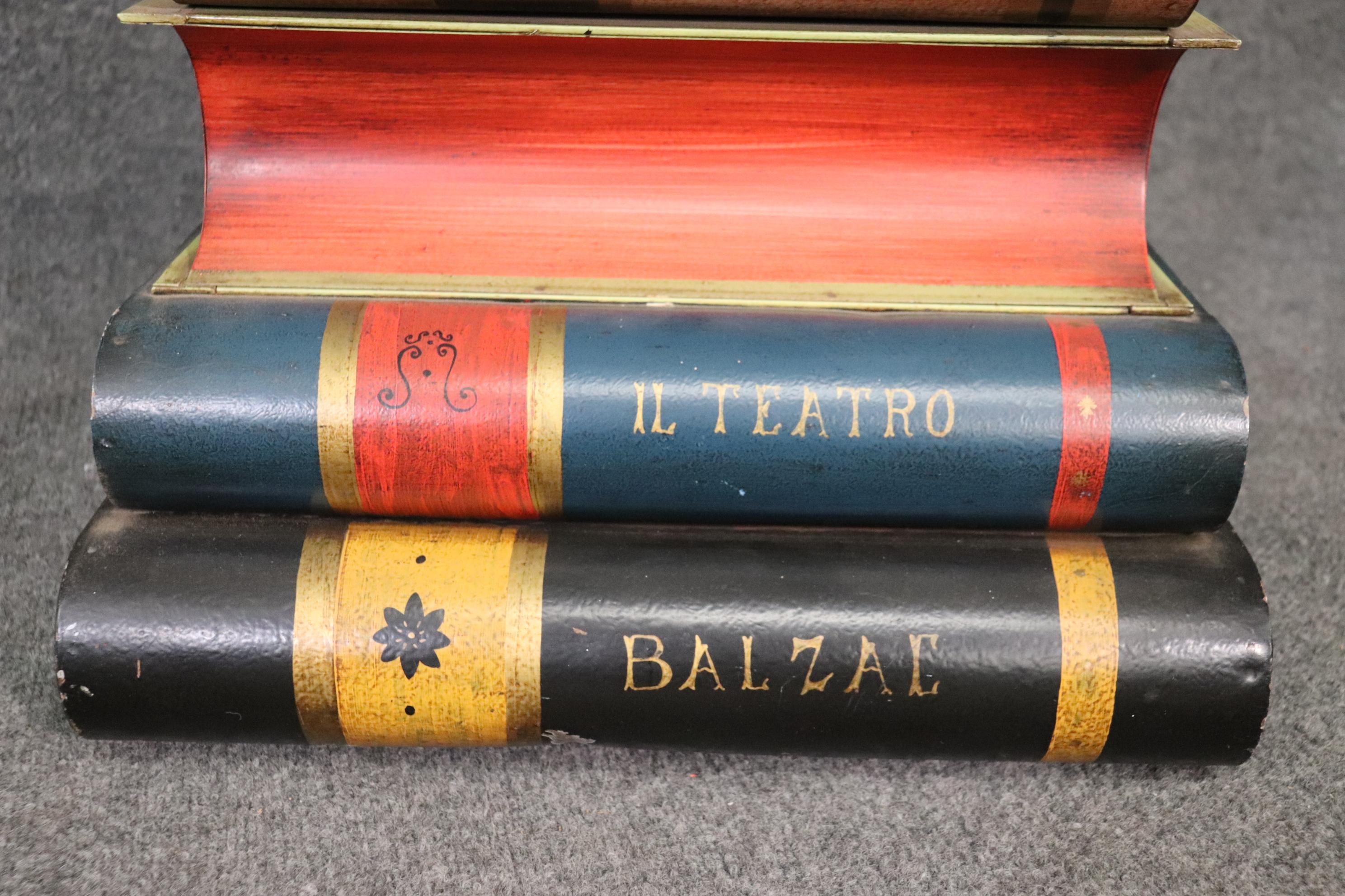 Italian Companion Pair Tole Painted Literature Books End Tables For Sale 6